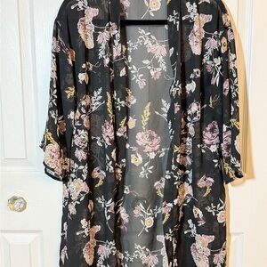 Wallflower Black Floral Kimono Robe Sz L AW